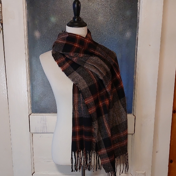 Plaid Black and Brown Women's Scarf - Picture 1 of 4